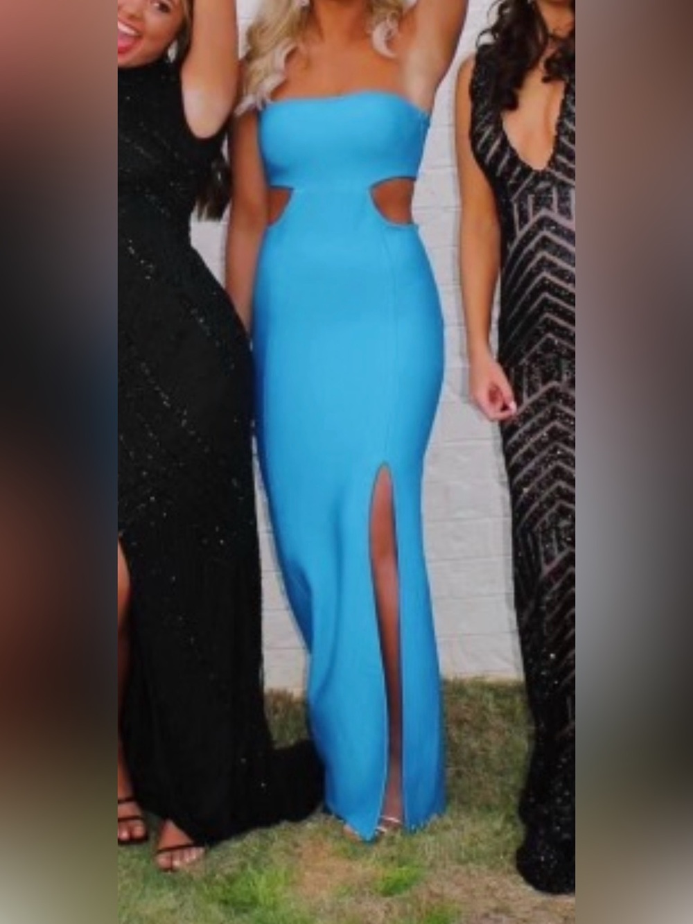 Strapless Cutout Maxi Dress in Bright Blue